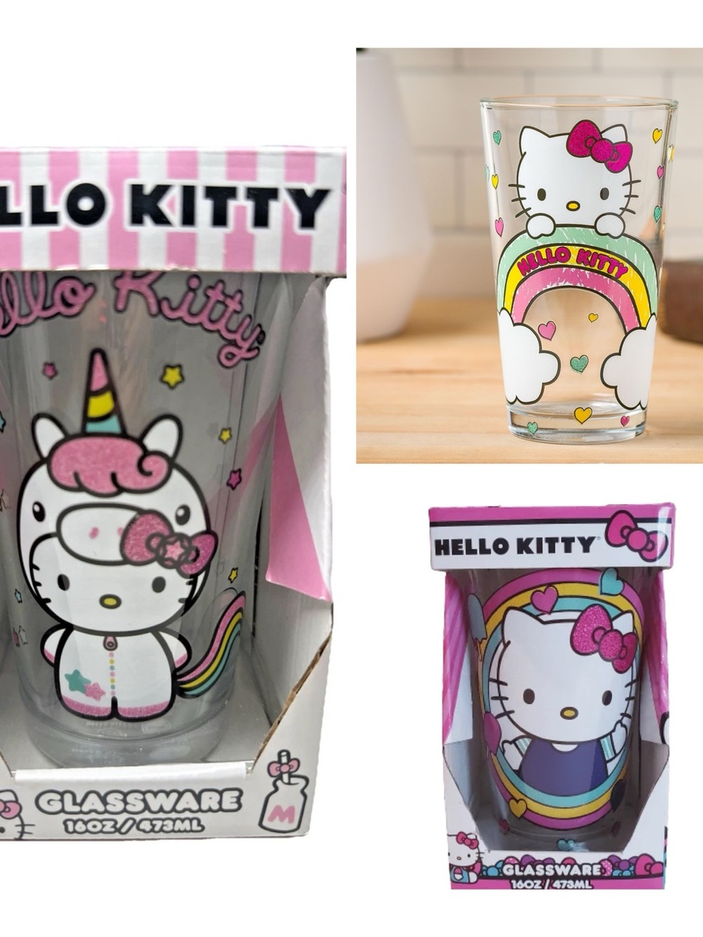 Silver Buffalo Sanrio Hello Kitty Bundle , Pint Glass, 16oz Set of (3) NWT